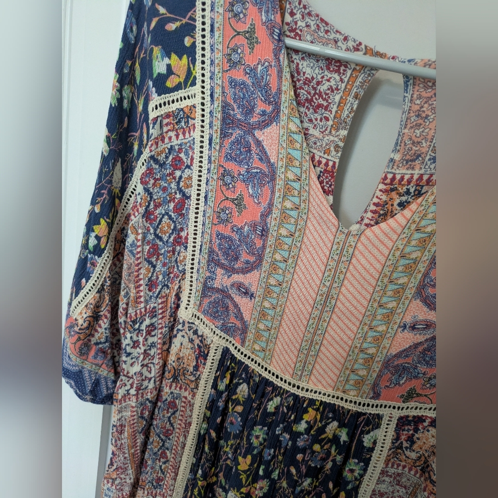 Sundance Boho Patchwork Floral Kimono Sleeve‎ Dre… - image 4